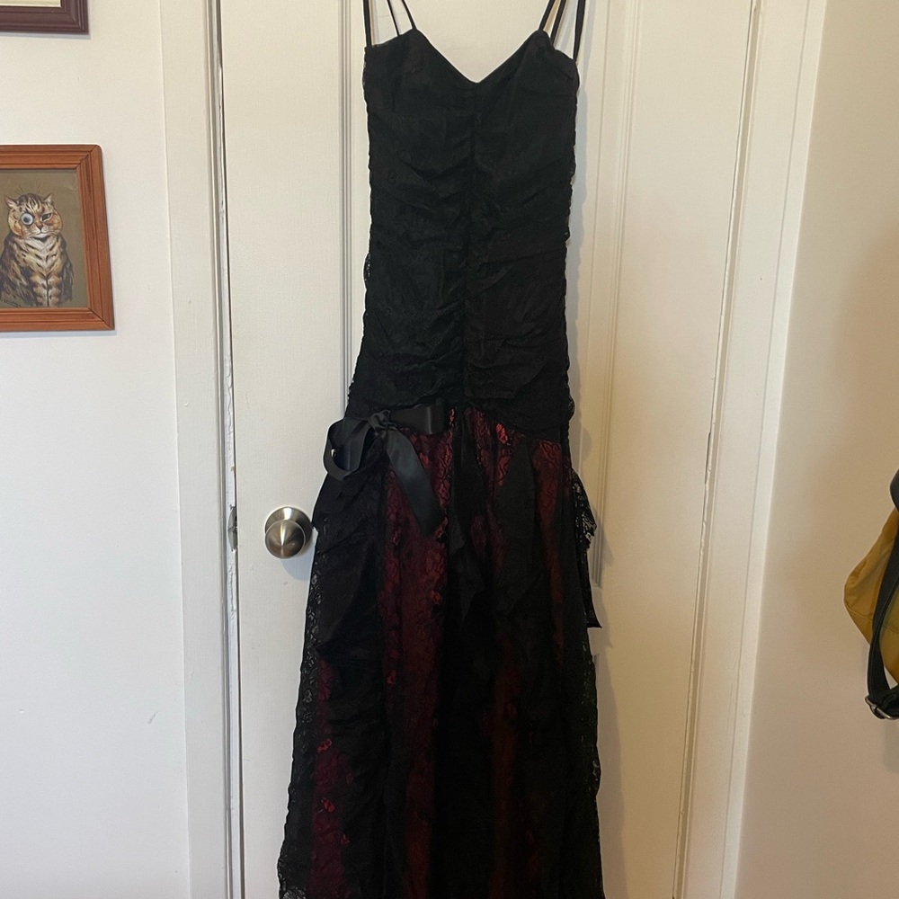 Goth black lace prom dress